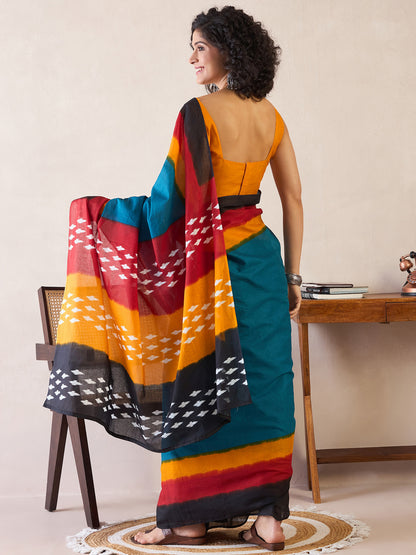 Women's Cotton Teal blue Printed Ready to Wear With Blouse Piece