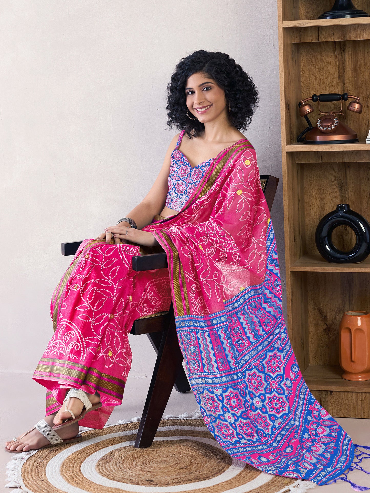Women's Cotton Pink Printed Ready to Wear With Blouse Piece