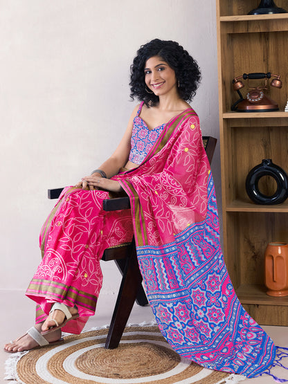 Women's Cotton Pink Printed Ready to Wear With Blouse Piece