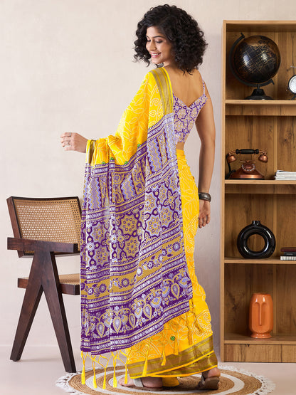 Women's Cotton Yellow Printed Ready to Wear With Blouse Piece