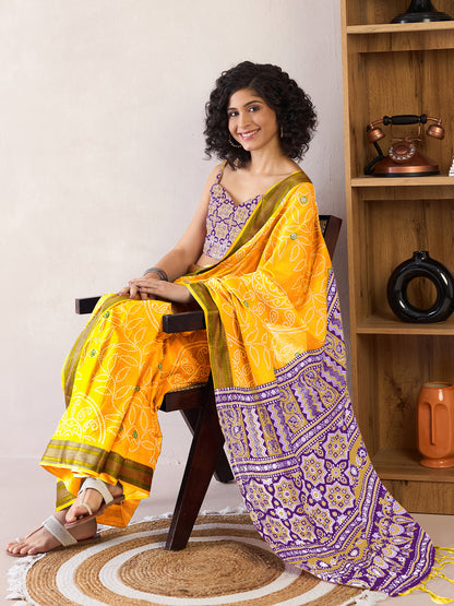Women's Cotton Yellow Printed Ready to Wear With Blouse Piece