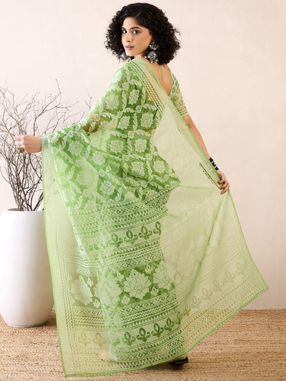 Women's Brasso Green Printed Ready to Wear With Blouse Piece