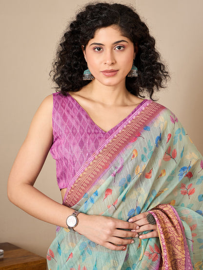 Women's Soft Silk Mauve Printed Ready to Wear With Blouse Piece