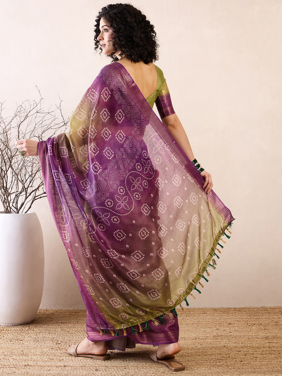 Women's Linen Purple Printed Ready to Wear With Blouse Piece