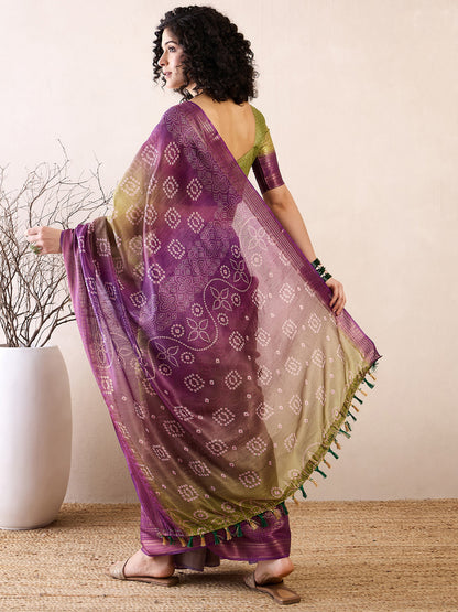 Women's Linen Purple Printed Ready to Wear With Blouse Piece