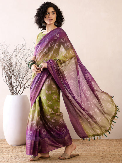Women's Linen Purple Printed Ready to Wear With Blouse Piece