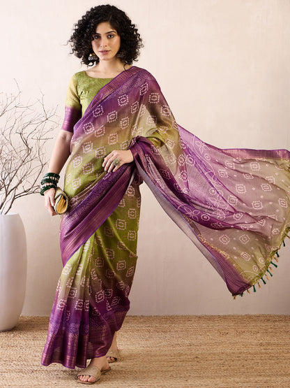Women's Linen Purple Printed Ready to Wear With Blouse Piece