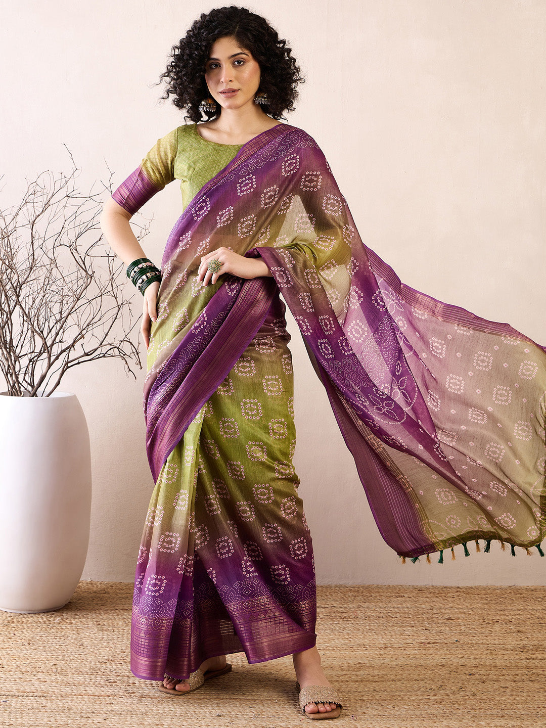 Women's Linen Purple Printed Ready to Wear With Blouse Piece