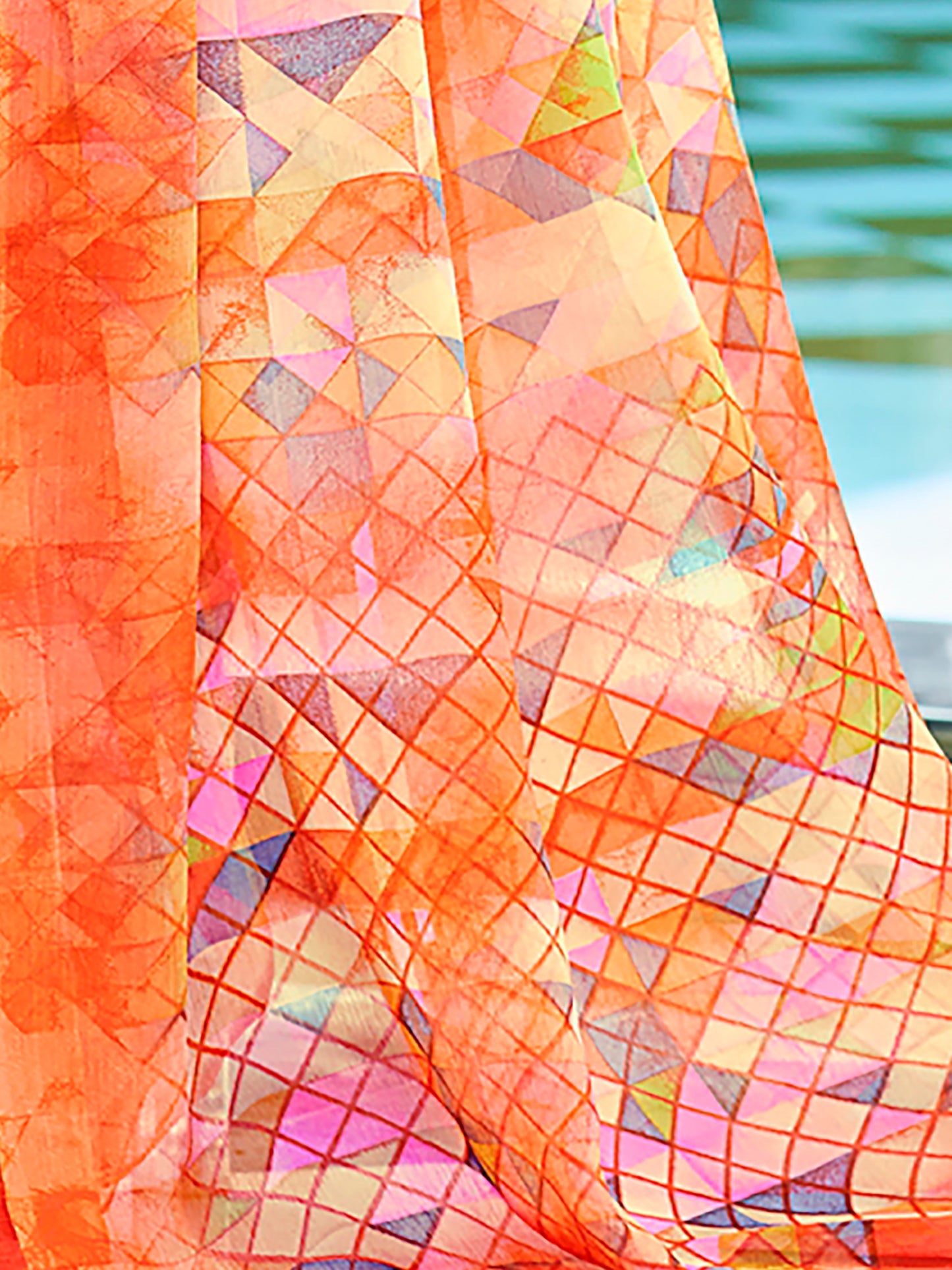 Women's Chiffon Orange Printed Designer Saree With Blouse Piece
