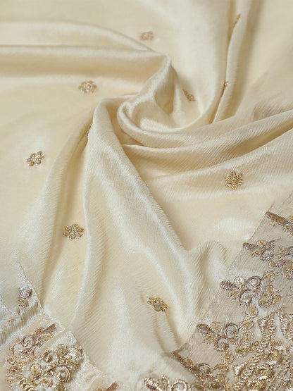 Dhiyona SO Women's Cream Floral Embroidered Notch Neck Zari Straight Kurta With Sharara & Dupatta