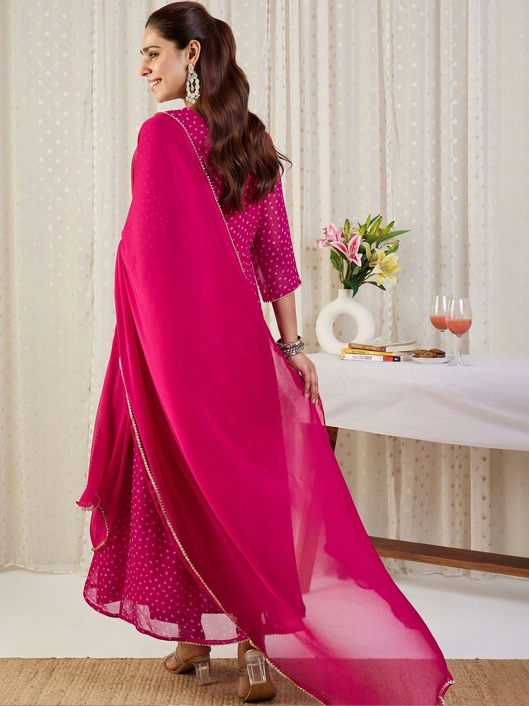 Ethnic Motifs Printed Panelled Thread Work Kurta With Trousers & Dupatta