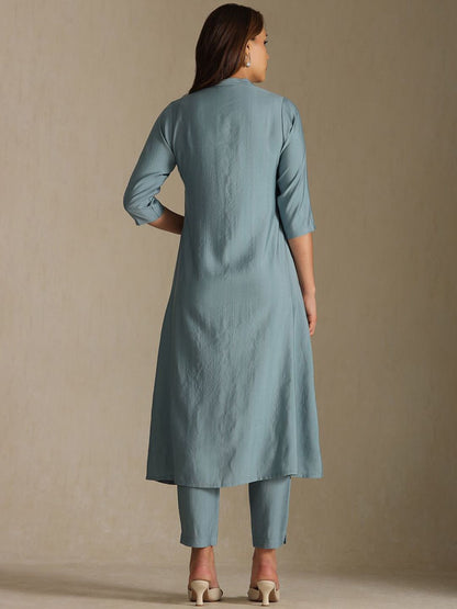 Dhiyona SO Women's Women Solid Mandarin Collar Kurta with Trousers