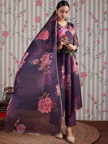 Dhiyona OD  Floral Printed Gotta Patti Anarkali Kurta with Trousers & Dupatta
