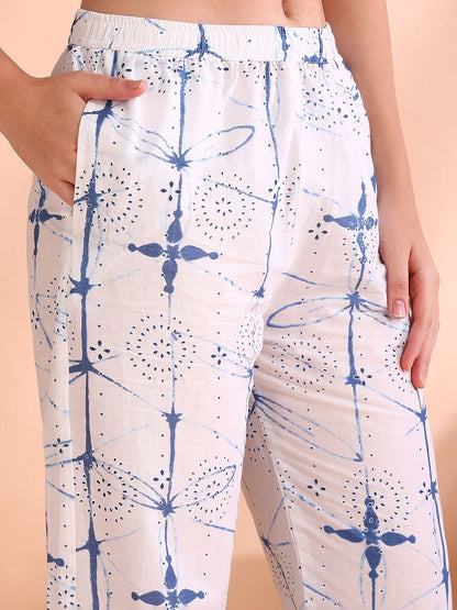 Dhiyona OD  Geometric Printed V-Neck Pure Cotton Straight Kurta With Trouser