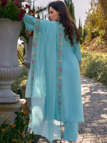 Women Floral Embroidered Regular Thread Work Pure Cotton Kurta with Trousers & With Dupatta