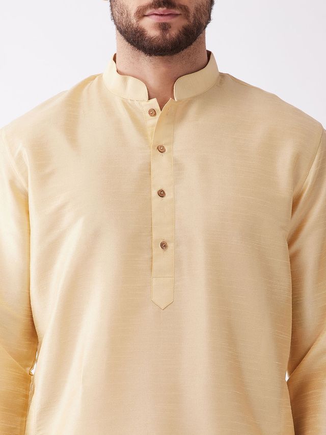 Men's Gold Silk Blend Straight Kurta and Dhoti Set
