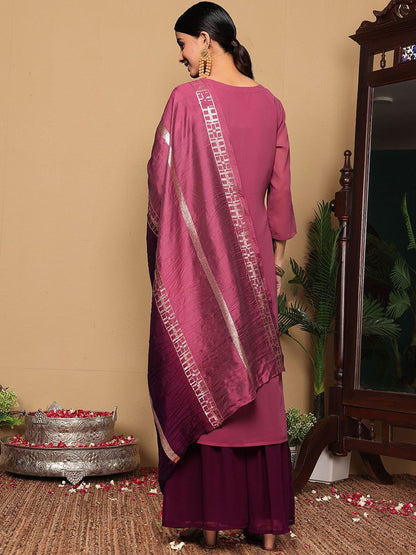 Dhiyona VA Women's Embroidered Regular Sequinned Kurta with Sharara & With Dupatta