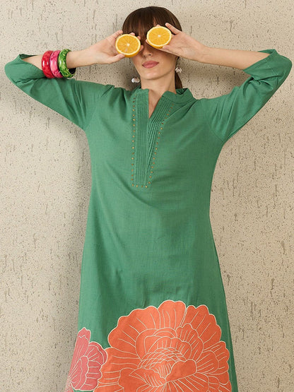 Women Floral Embroidered Regular Thread Work Kurta with Palazzos