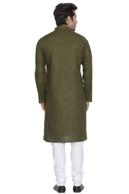 Men's Mahendi Green Cotton Linen Straight Kurta Pyjama Set
