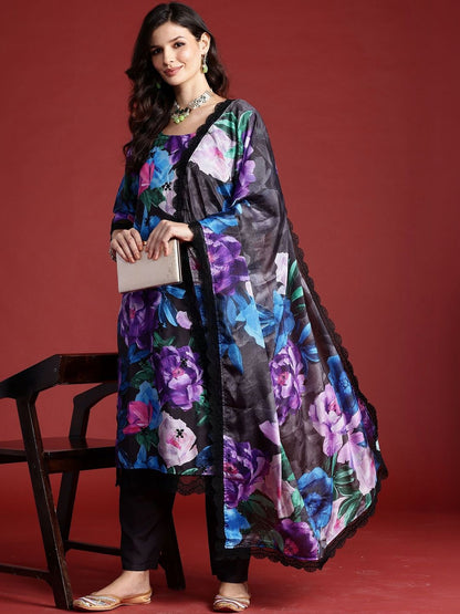 Women Floral Printed Regular Kurta with Trousers & With Dupatta