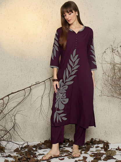 Women Floral Embroidered Regular Thread Work Kurta with Trousers