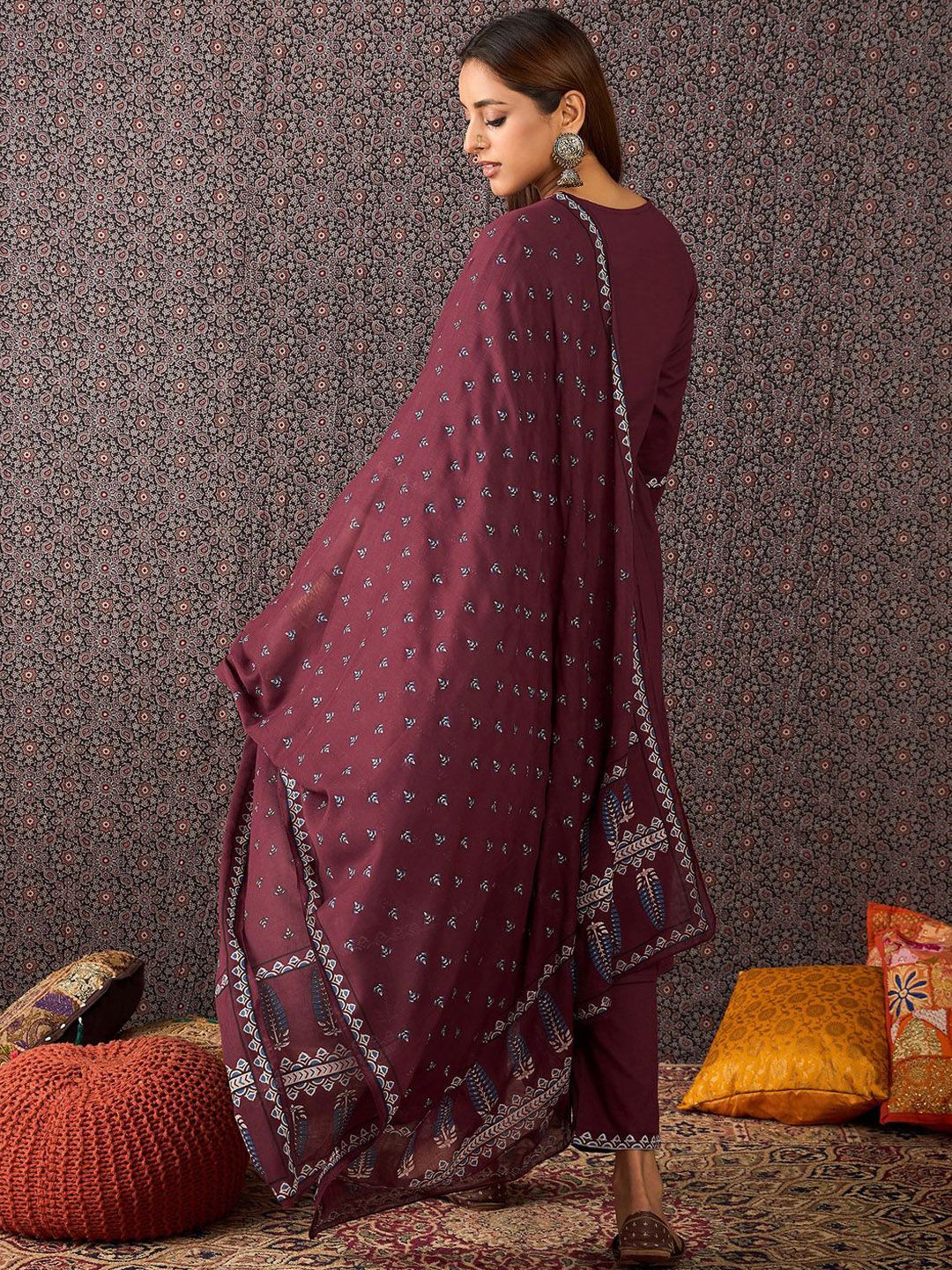Women Ethnic Motifs Printed Pure Cotton Kurta with Trousers & Dupatta