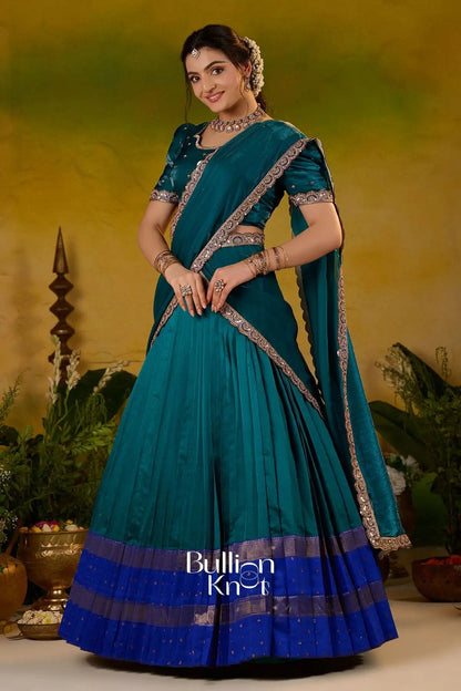 Dhiyona BN Ramanika Soft Silk Lehenga Set In Peacock Blue