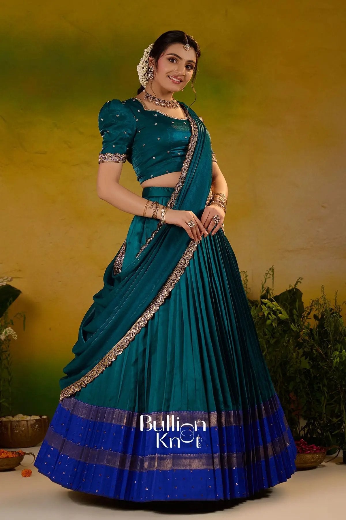 Dhiyona BN Ramanika Soft Silk Lehenga Set In Peacock Blue
