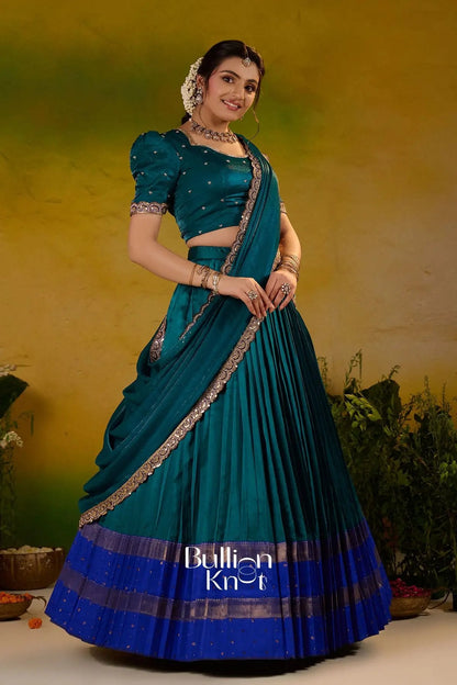 Dhiyona BN Ramanika Soft Silk Lehenga Set In Peacock Blue