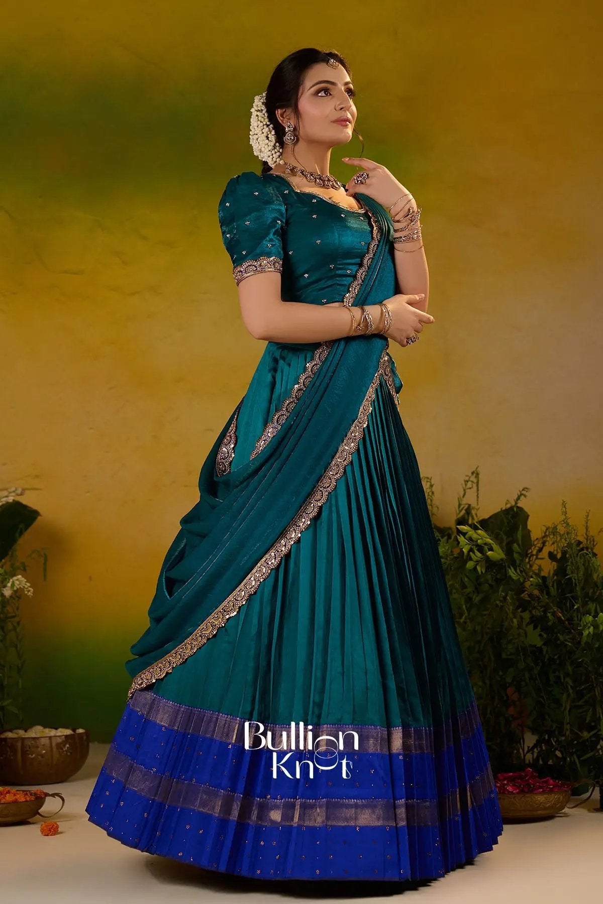 Dhiyona BN Ramanika Soft Silk Lehenga Set In Peacock Blue