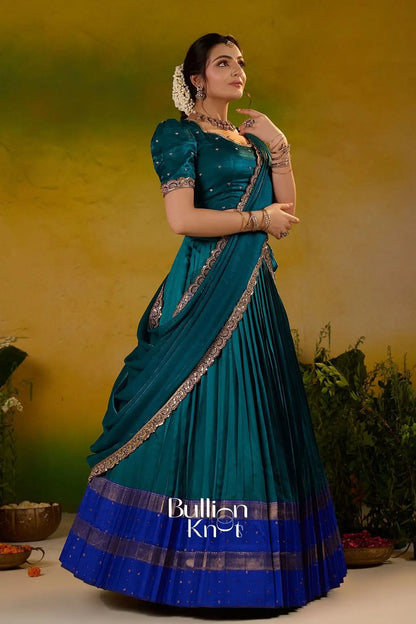 Dhiyona BN Ramanika Soft Silk Lehenga Set In Peacock Blue