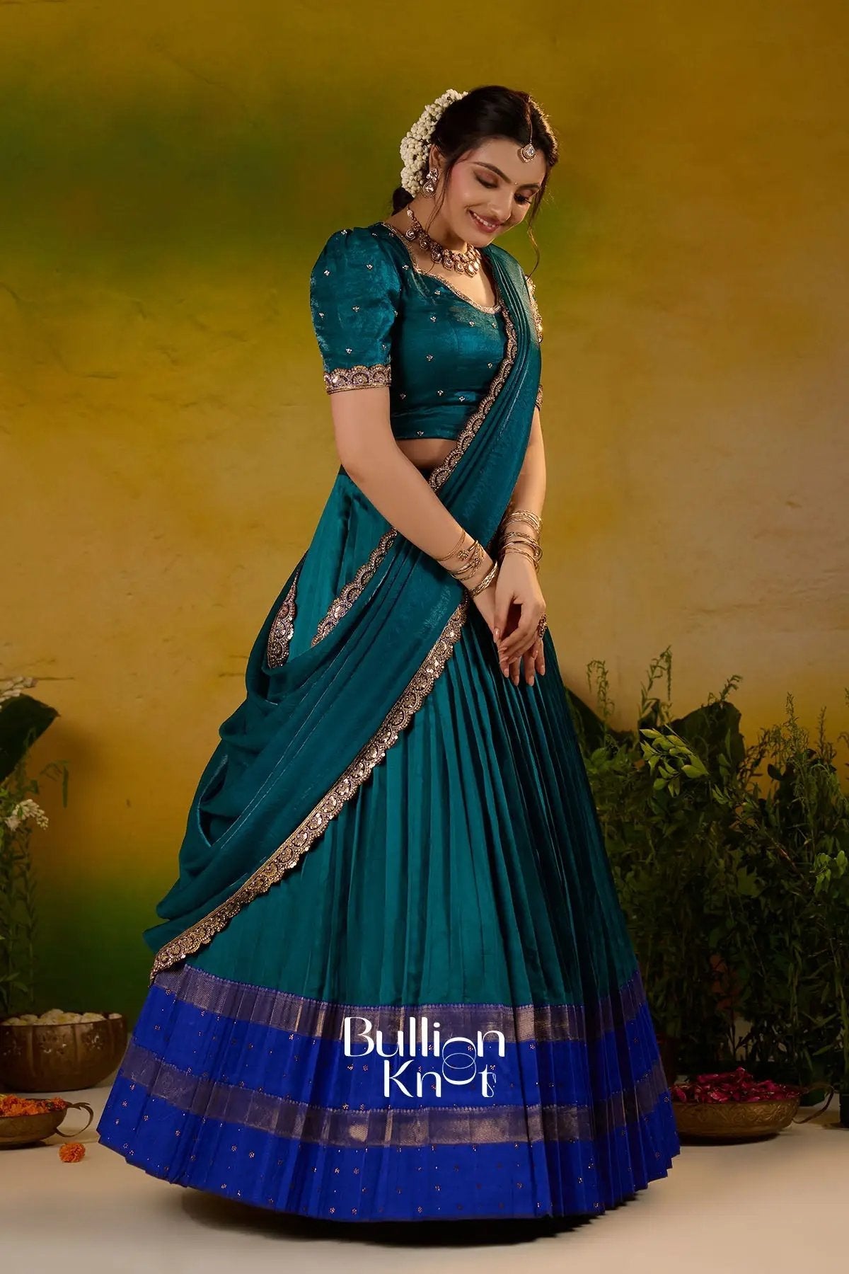 Dhiyona BN Ramanika Soft Silk Lehenga Set In Peacock Blue