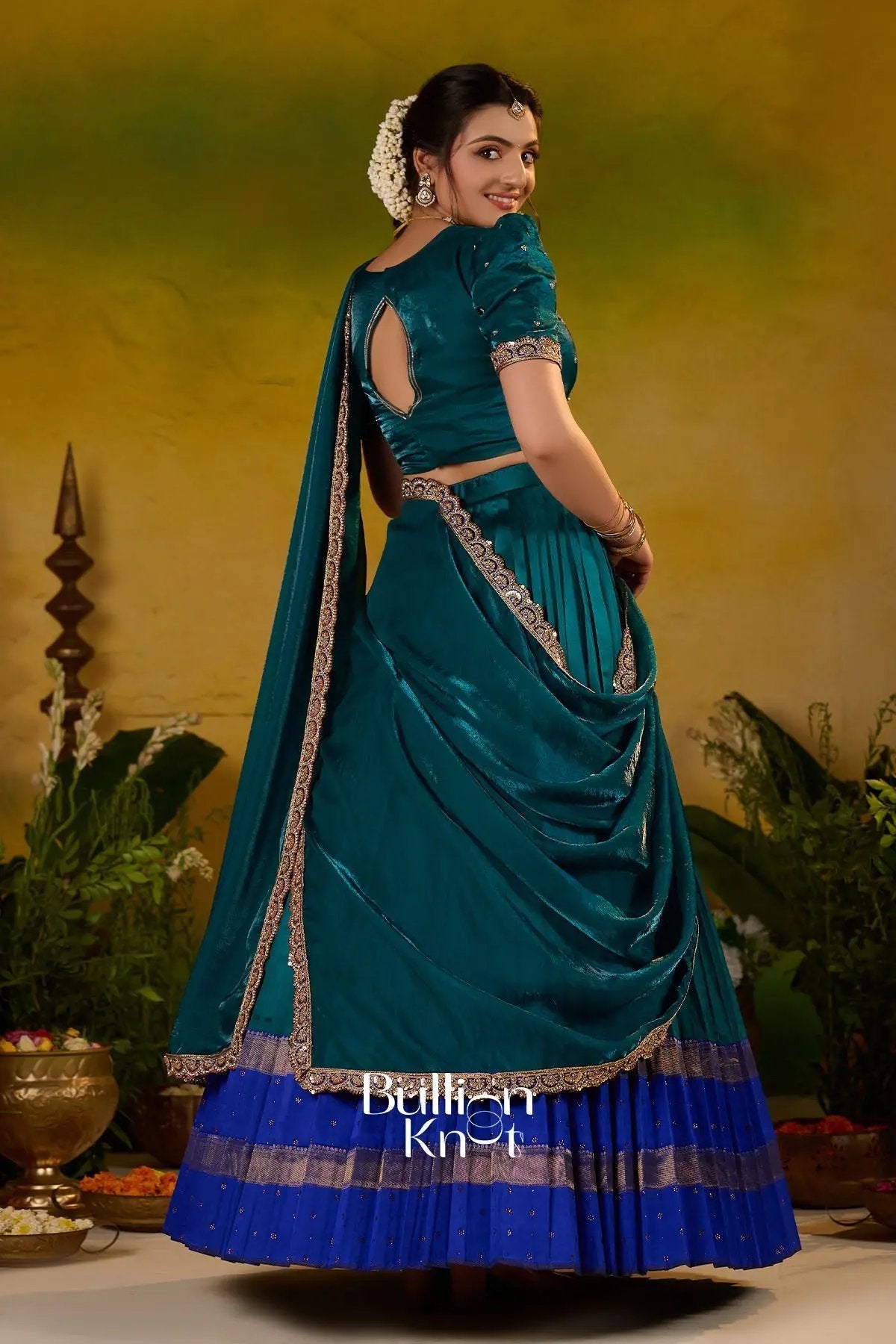 Dhiyona BN Ramanika Soft Silk Lehenga Set In Peacock Blue