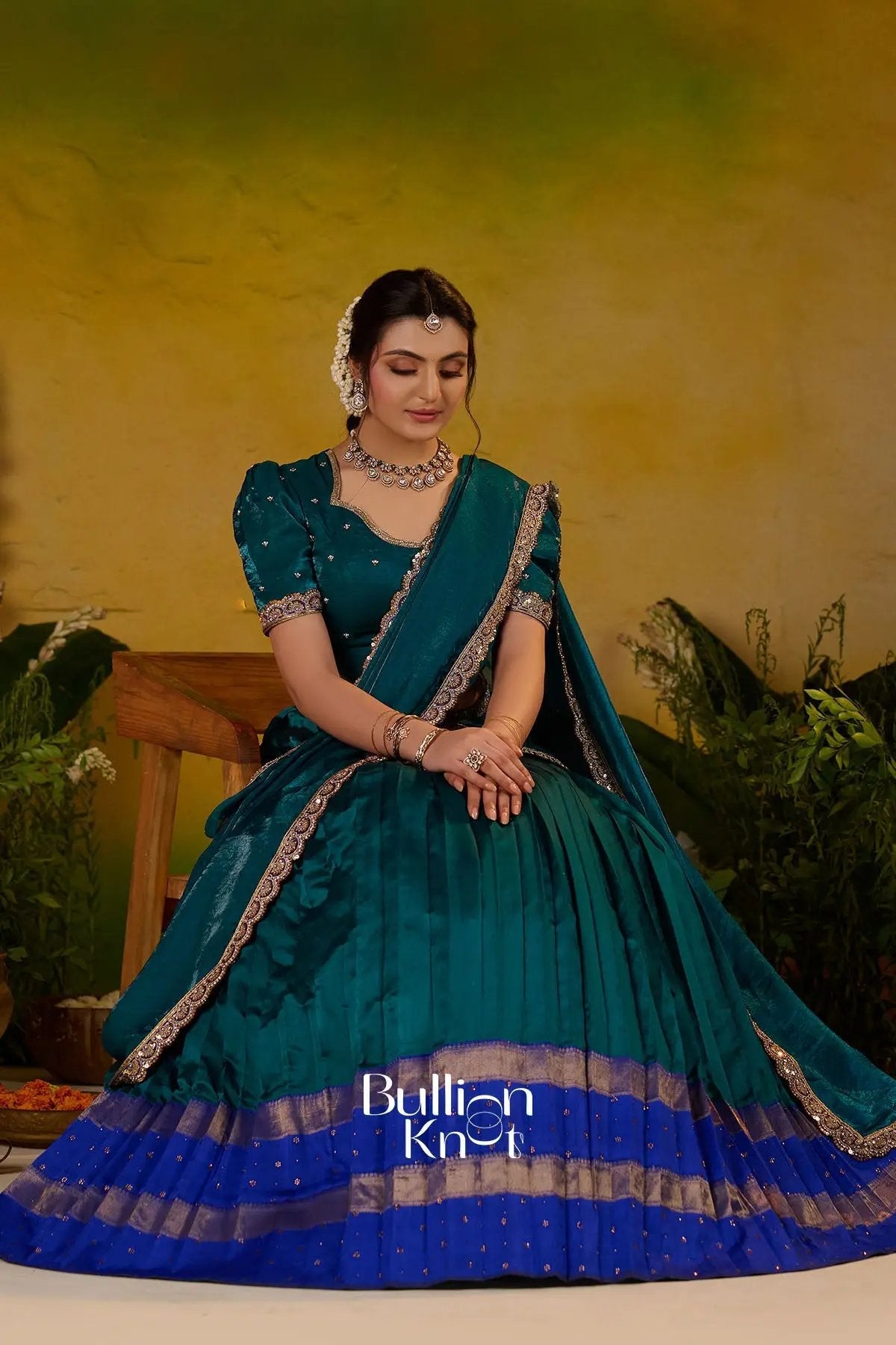 Dhiyona BN Ramanika Soft Silk Lehenga Set In Peacock Blue