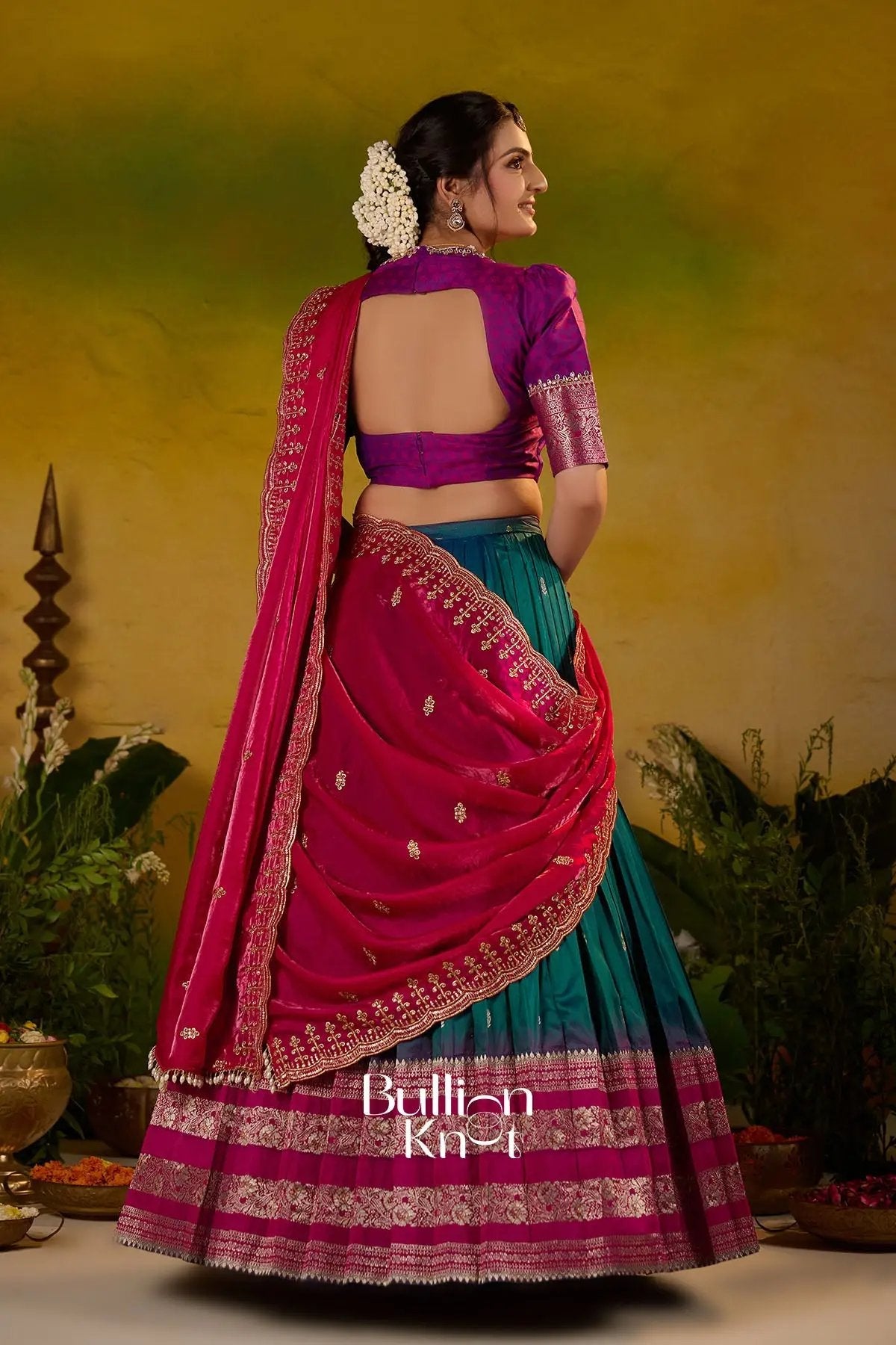 Dhiyona BN Rama Roshni Gadval Silk Lehenga Set In Peacock blue