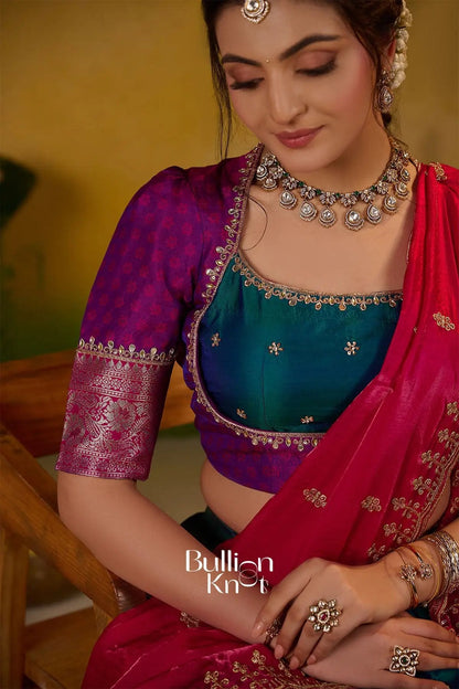 Dhiyona BN Rama Roshni Gadval Silk Lehenga Set In Peacock blue