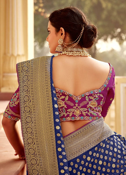 Dhiyona KM Women Royal Blue Banarasi Silk Saree With Zari Weaving