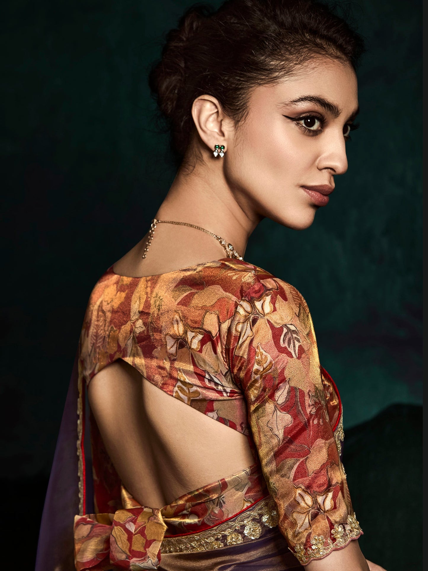 Dhiyona KM Women Elegant Brown Tissue Silk Saree With Crush Effect & Designer Printed Silk Blouseelegant Brown Tissue Silk Saree