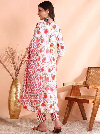Dhiyona OD  Thread Work Pure Cotton Anarkali Kurta with Trousers & Dupatta