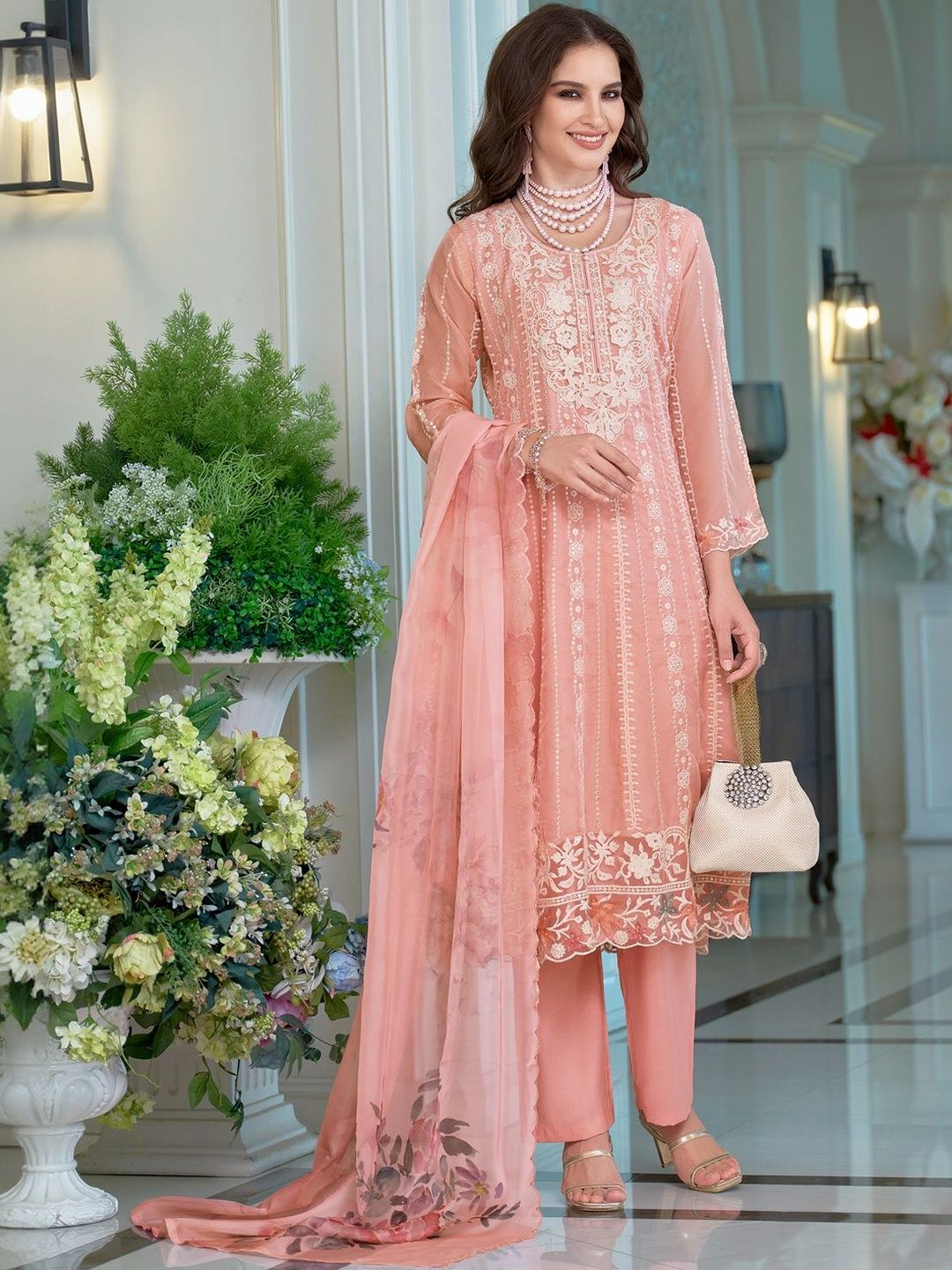 Women Ethnic Motifs Embroidered Regular Thread Work Kurta with Trousers & With Dupatta