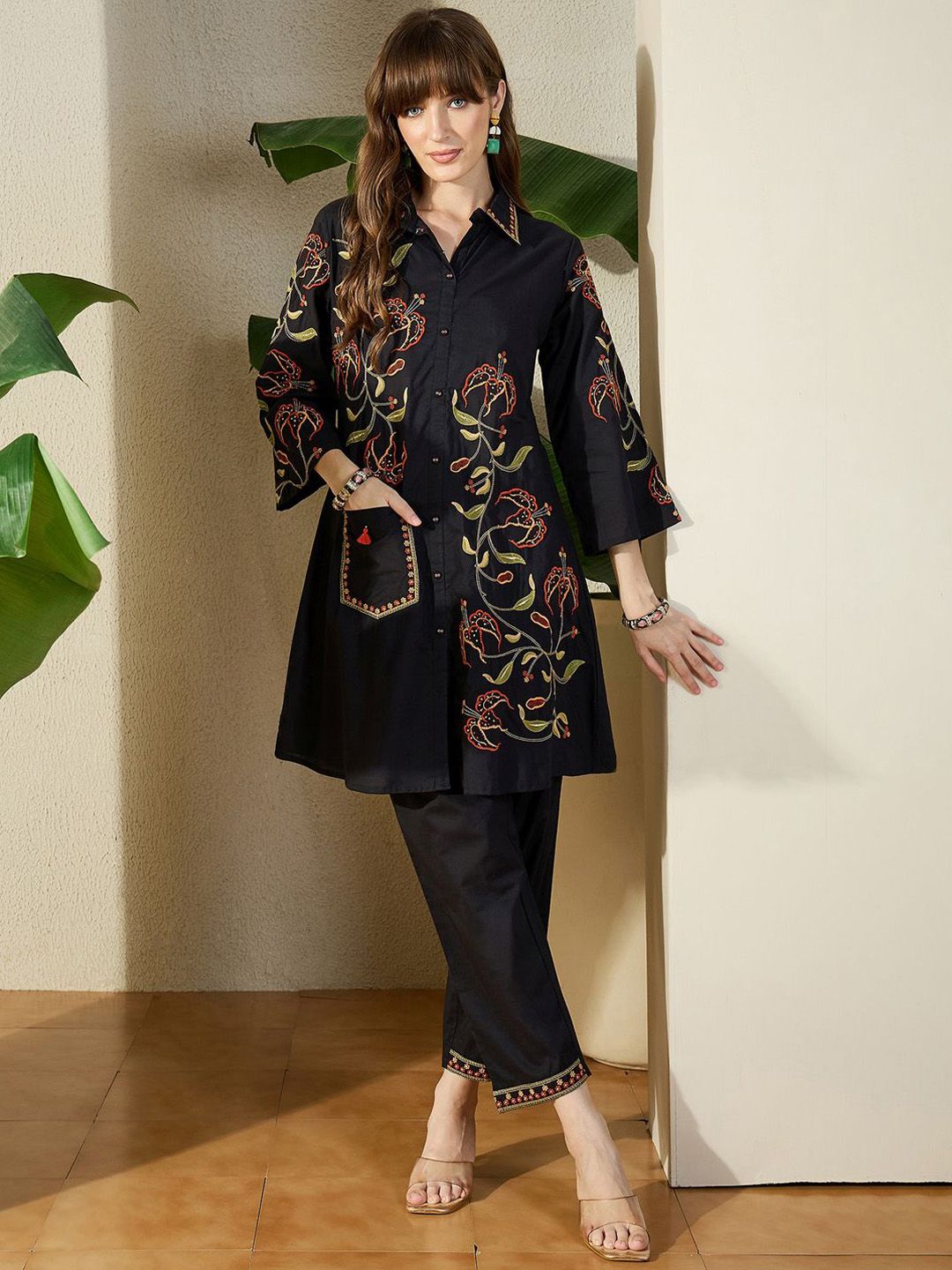 Dhiyona IE Embroidered Shirt Collar Pure Cotton Tunic With Trouser