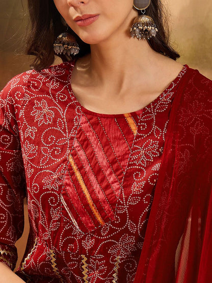 Dhiyona SN Women's Printed With Gota Patti Pure Cotton Anarkali Kurta with Trousers & Dupatta