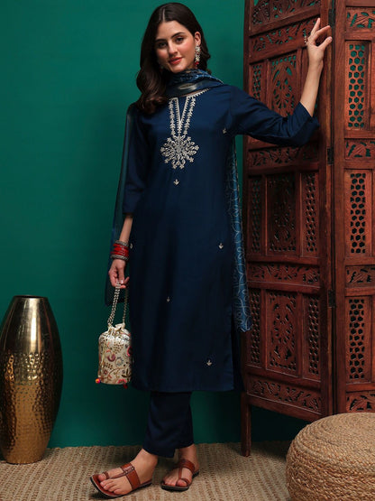 Dhiyona SN Women's Sequin Embroidered Straight Kurta & Trousers With Dupatta