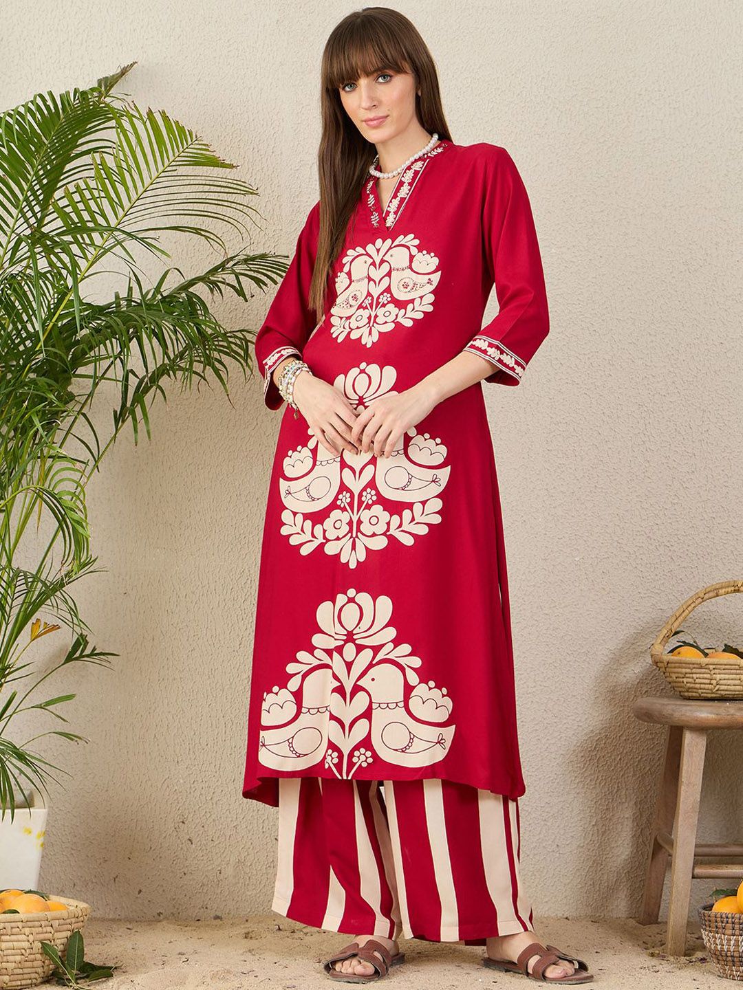Dhiyona IE Printed Mandarin Collar Tunic With Trousers