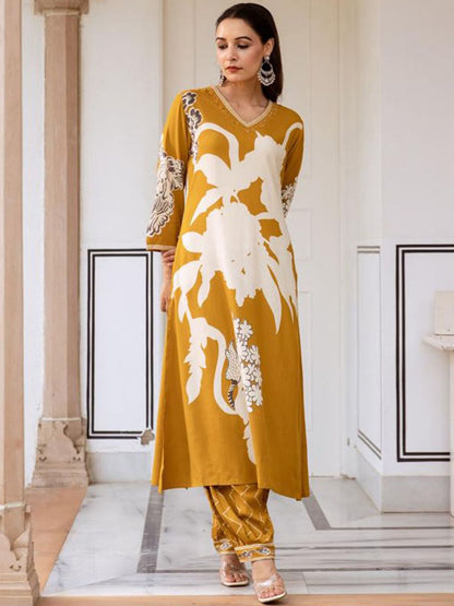 Floral Printed Sequinned Kurta With Salwar