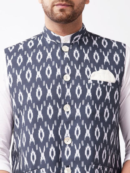 Men's Black Cotton Straight Nehru Jacket