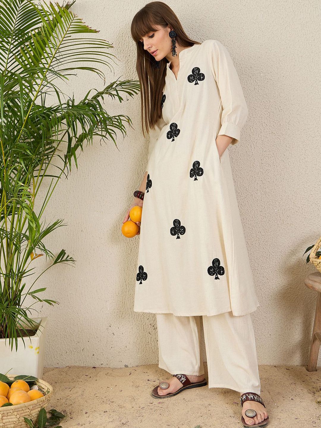 Dhiyona IE Embroidered Pure Cotton Tunic With Palazzo