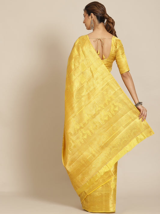 Dhiyona RV Women's Royal Banarasi Cotton Silk Zari Woven Saree with Matching Blouse ( KVD1694 )