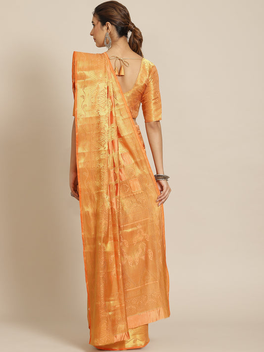 Dhiyona RV Women's Royal Banarasi Cotton Silk Zari Woven Saree with Matching Blouse ( KVD1695 )