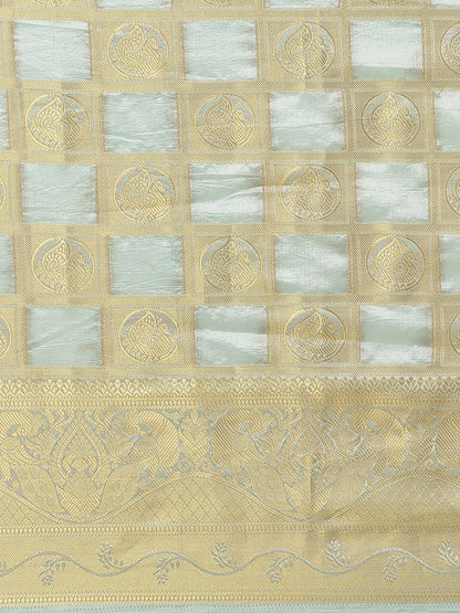 Dhiyona RV Women's Royal Banarasi Cotton Silk Zari Woven Saree with Matching Blouse ( KVD1696 )